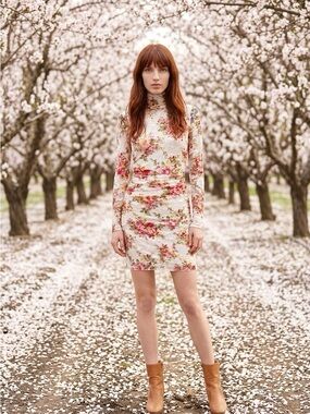 Floral Mini Dress with Lace Sleeves
